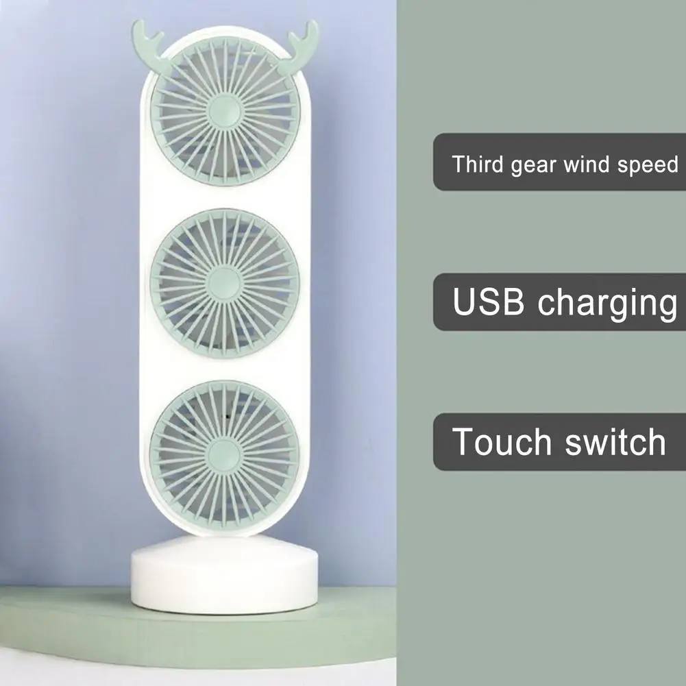 

3 heads Charging Mini Fan Rechargeable USB Portable Small Fan Cool down student dormitory office desktop touch switch fan