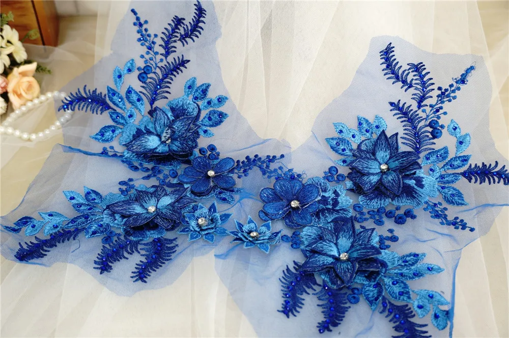 Новое поступление 1 пара вышивка Кружевная аппликация 3D Цветы стразы отделка для