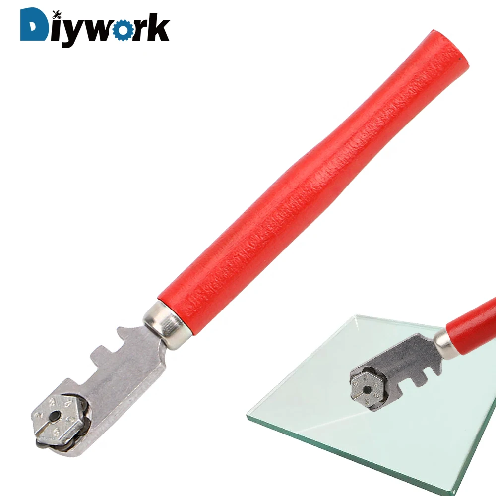

DIYWORK 130mm Wooden Handle Diamond Tipped Professional Glass Tile Cutter Portable Glass Cutter