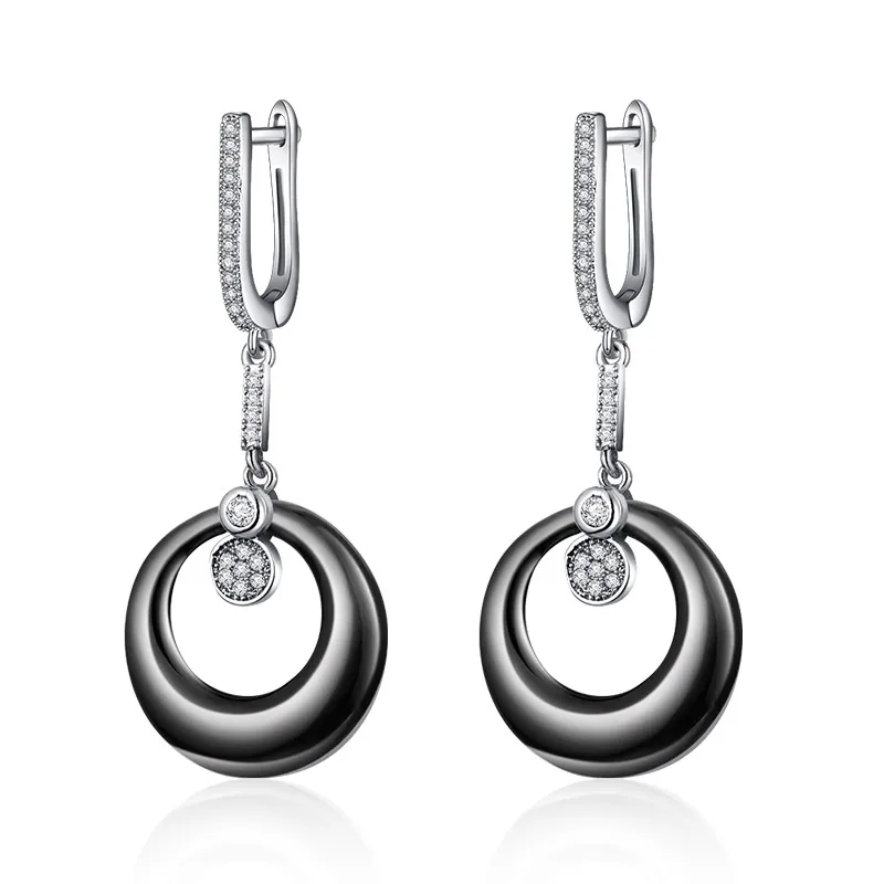 silver black MAIKALE, трендовые круглые керамические висячие серьги, длинные медные позолоченные серебряные серьги с кубическим цирконием, высококачественные серьги, отправка другу - Окраска металла: silver black