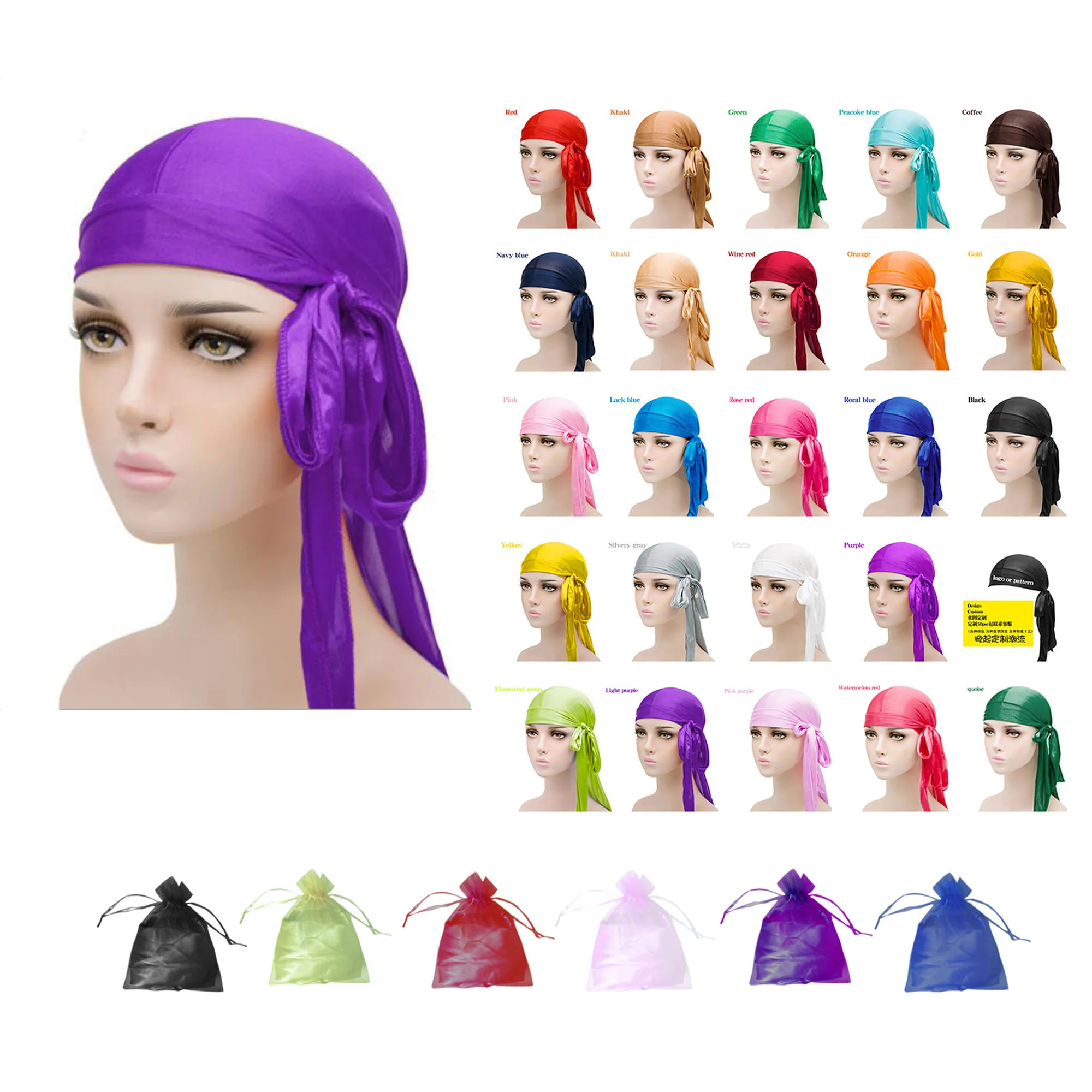 fashion custom logo durags for men silk durag with customized logo 10pcs  free shipping