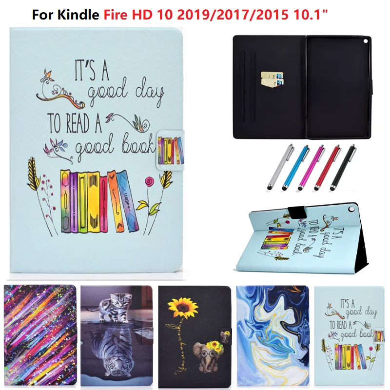Чехол E Reader для Amazon Kindle Fire HD 10 HD10 2017 2015 2019 чехол с рисунком кота и цветов планшета