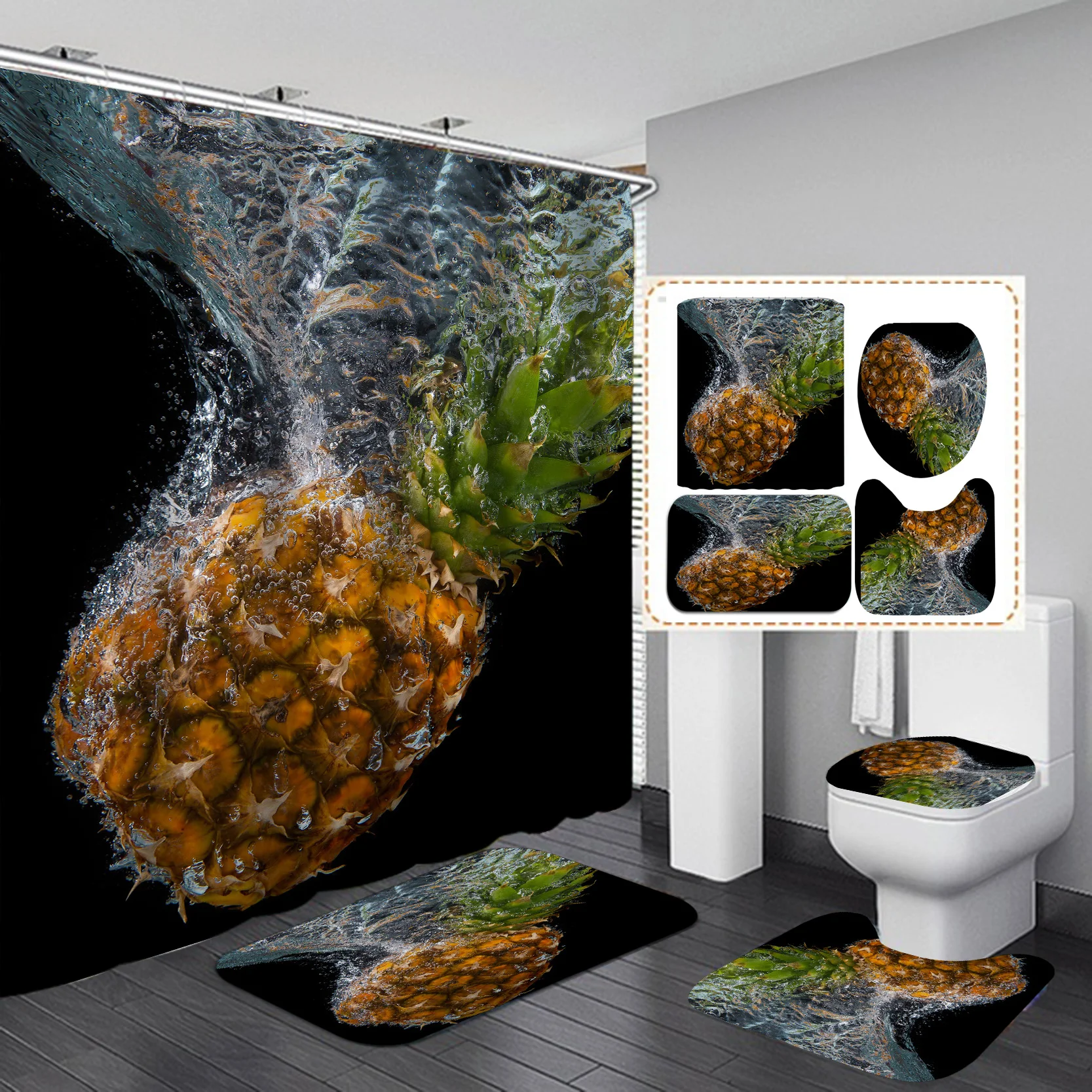 Водонепроницаемая душевая занавеска С 3D-принтом ананасов и фруктов | Дом сад