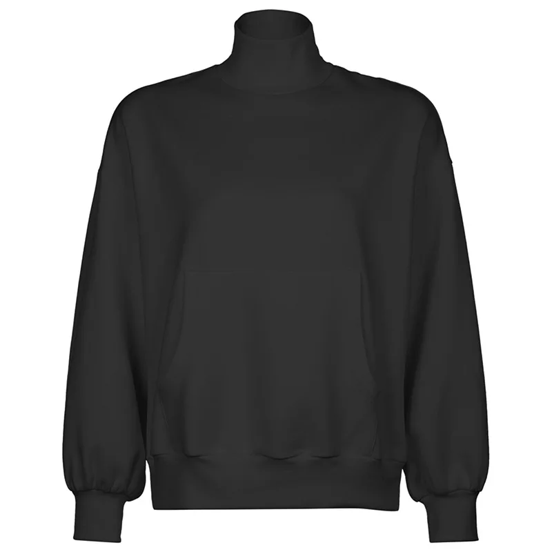 

Women's Pullovers 2021 Spring New Cotton High Neck Loose Lazy Style Ladies Pullover Top Blue Casual Long Sleeved Female Clothes