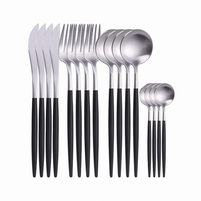 

Black Silver Matte Dinnerware Sets Stainless Steel Cutlery Set Dinner 16Pcs Knife Fork Spoon Kitchen Set Tableware Cutlery Set