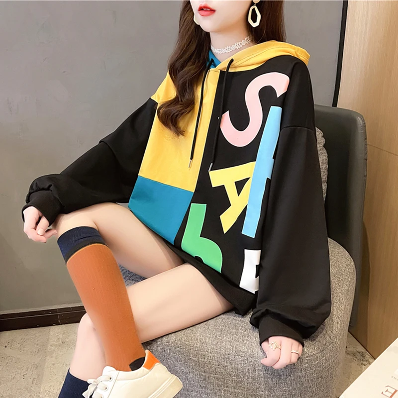 Худи с надписью ярких цветов #1704 свитшот топы пуловеры женская уличная одежда