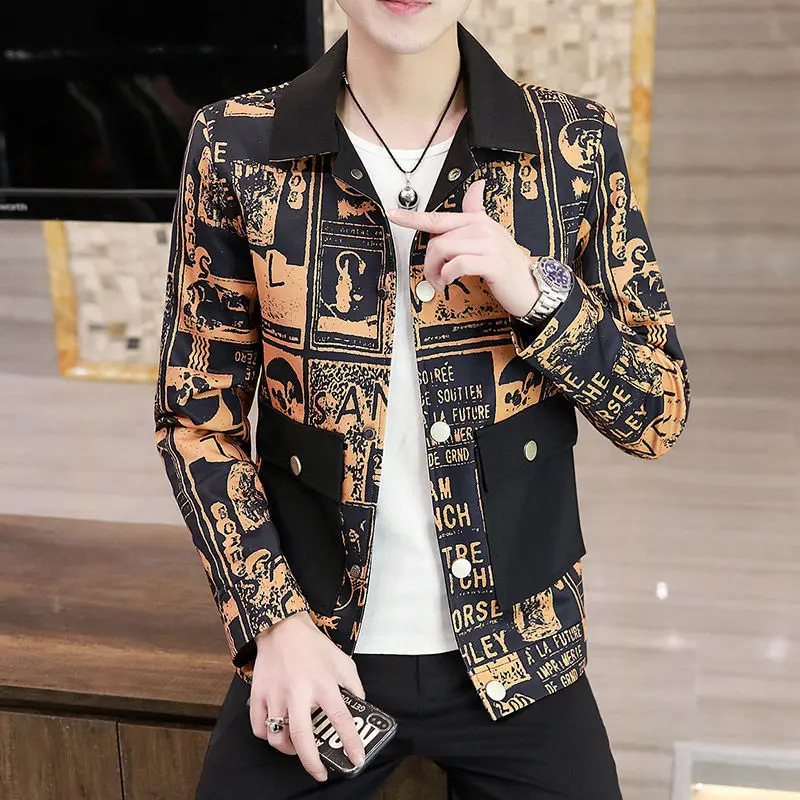 

Jacket Jacket Men's Korean-Style Printed Spring and Autumn Thin Coat Men's Youth Jacket Fashionable All-Matching Top Clothes