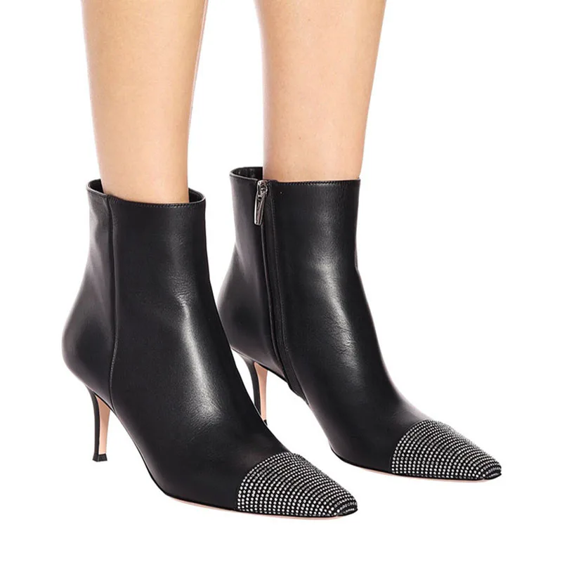 Kmeioo/Модные ботильоны женские демисезонные полусапожки на молнии тонком каблуке