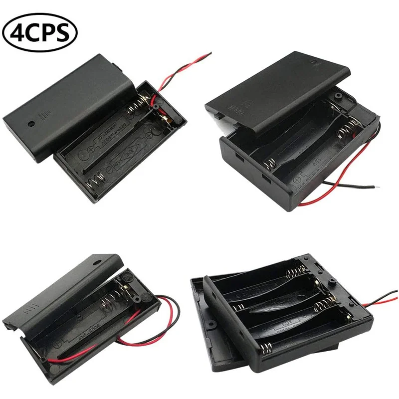 

4pcs AA Battery Holder With Switch 1x 1.5V AA + 1x 3V AA + 1x 4.5V AA + 1x 6V AA Batteries Holder With Leads and Switch Cover