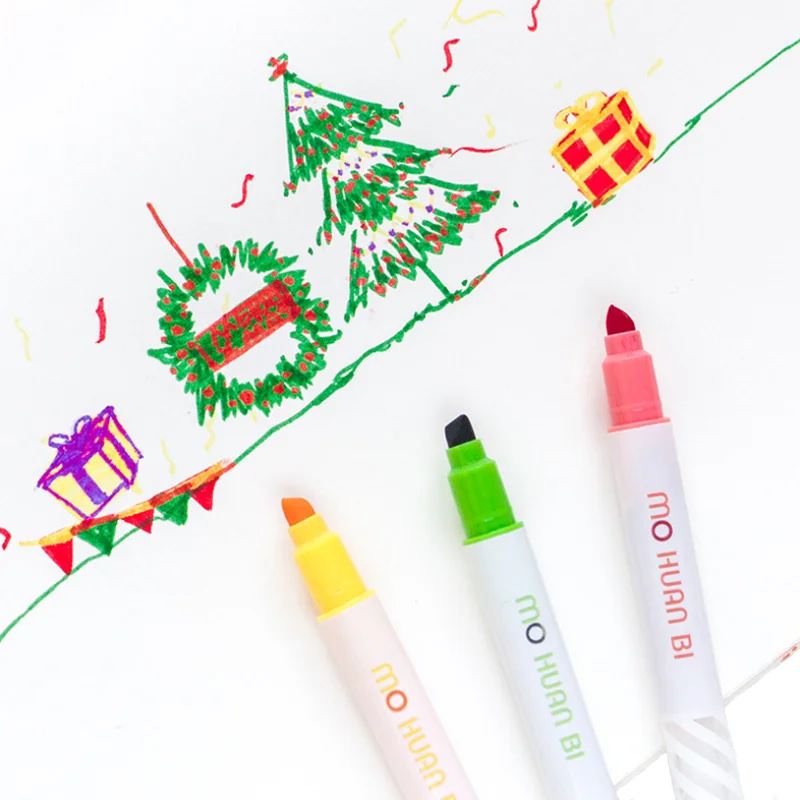 

12pc Double-end Change Color Highlighter Marker Fluorescent Pen Kids DIY Painting Student Doodle Pen School Supply Stationery