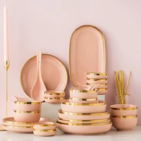 29pcs 4 person use tableware dishes set ceramic food plate bowl set pink porcelain dinnerware set dish for restaurant hotel