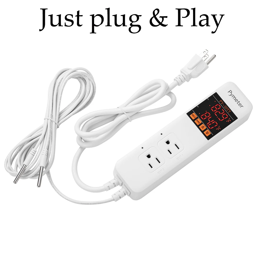 PY-20TT Двойной терморегулятор Pymeter 2 с зондом для контроля температуры для домашнего пивоварения, аквариума, инкубатора и теплицы.