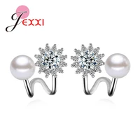 authentic 925 sterling silver dazzling crystal and pearl stud earrings silver jewelry for women girls engagement anniversary
