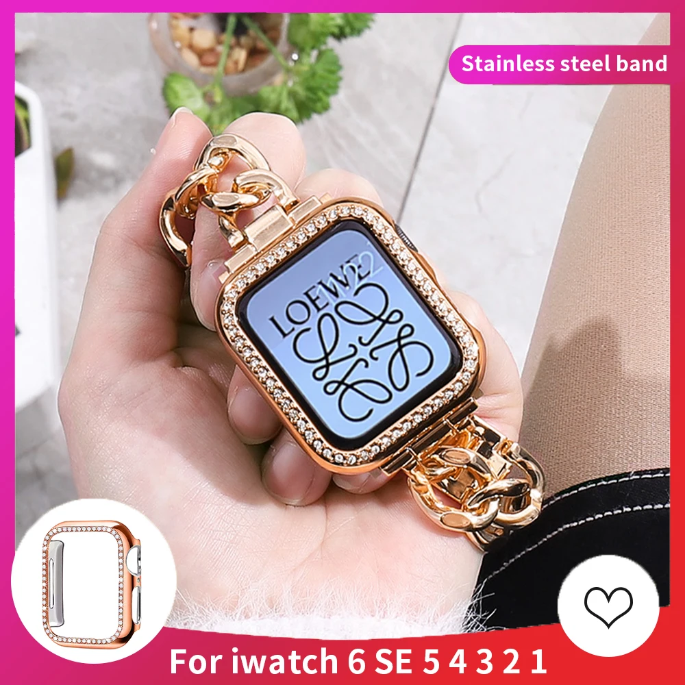 

Apple popular fashion strap+case se 654321 42mm 38mm 40 mm 44 mm metal stainless steel band Iwatch series accessories bracelet