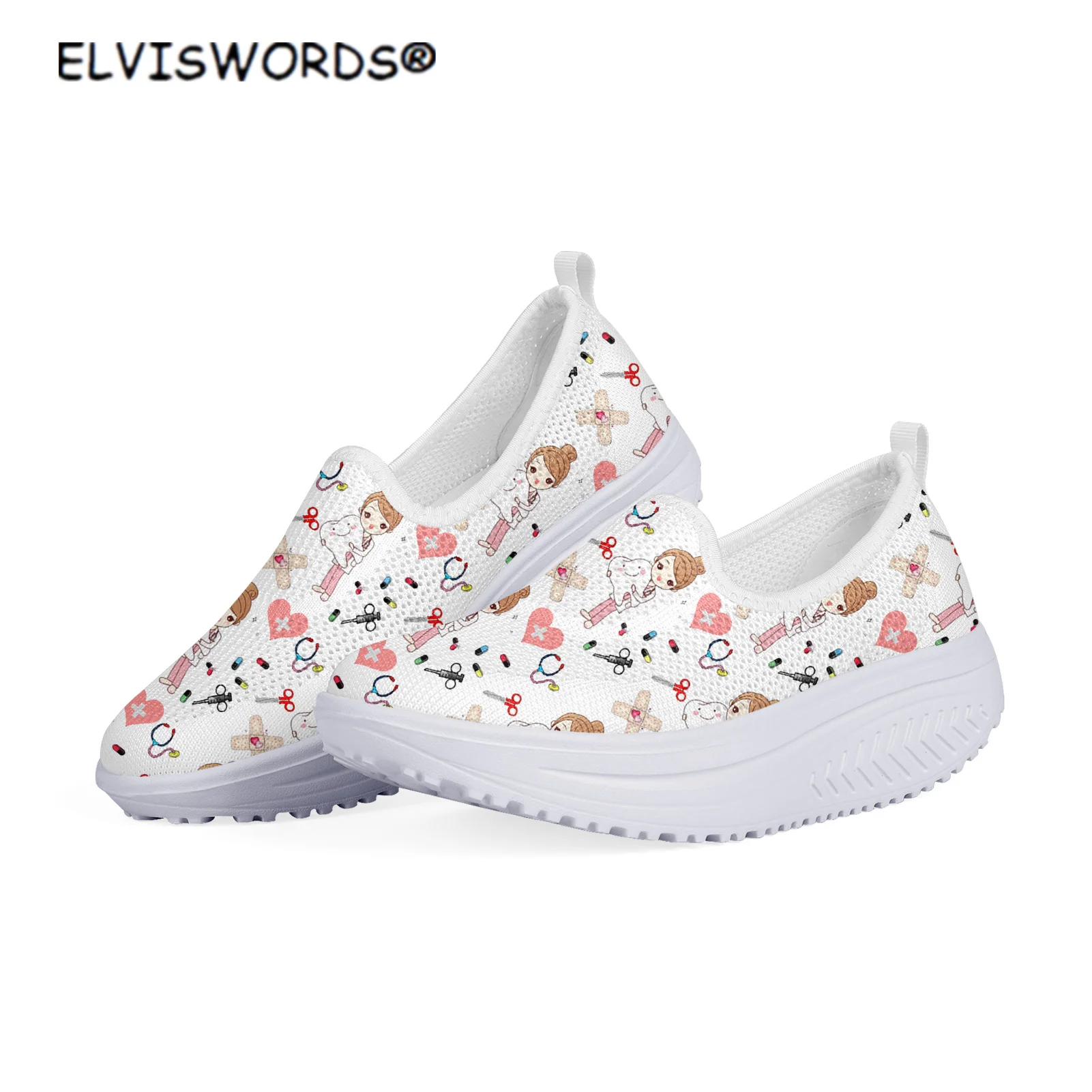 

Кроссовки ELVISWORDS женские на плоской подошве, удобные Сникерсы для прогулок, Нескользящие, милый дизайн медсестры