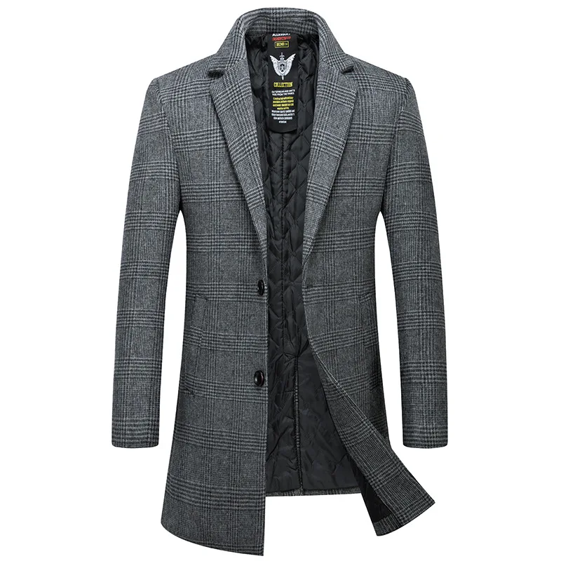 

coat Wool men's medium and long autumn winter check fabric windmill single breasted youth casual coat