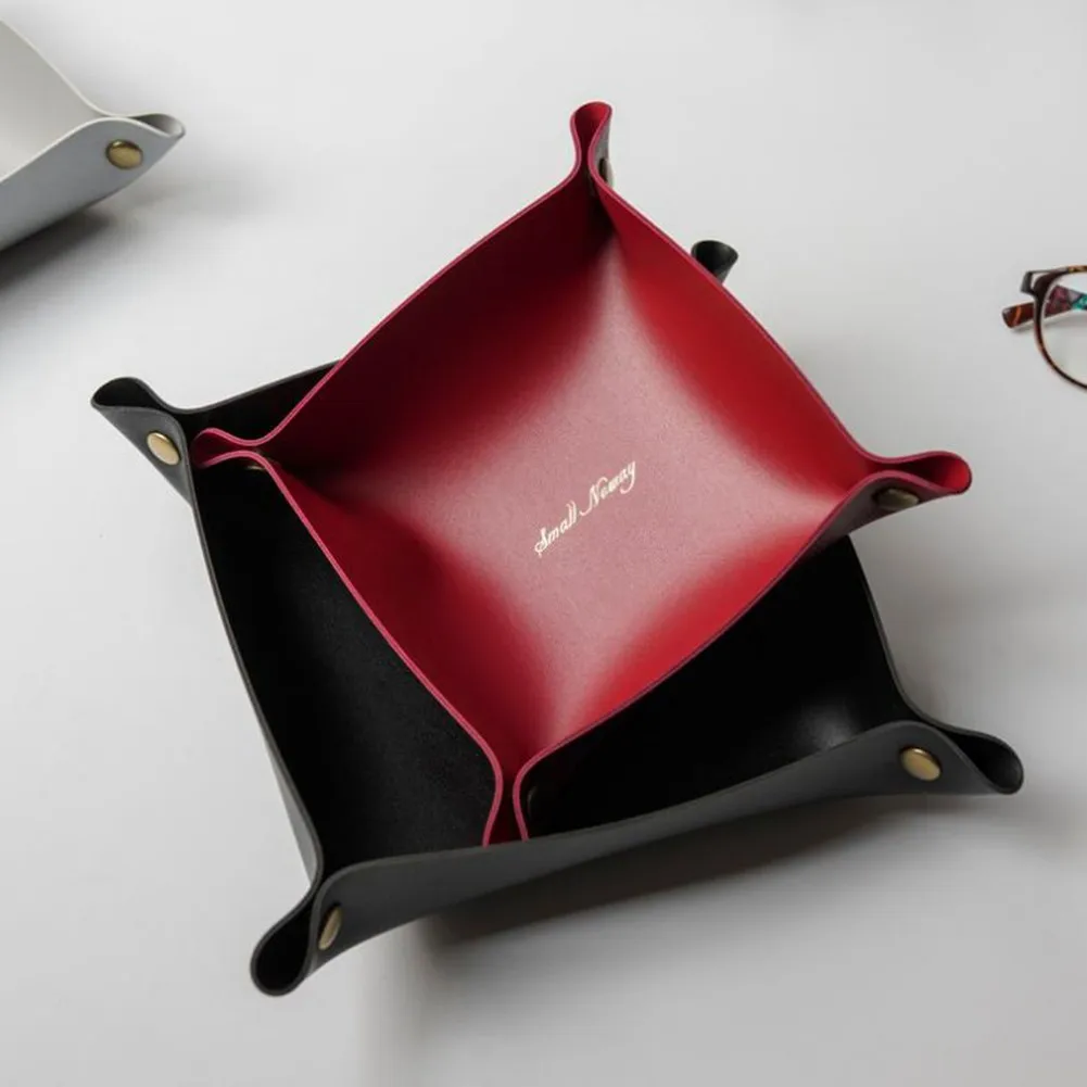 

Desktop Storage Box Folding Tray PU Leather Key Wallet Coins Sundries Plate For Home Decoration Organizer