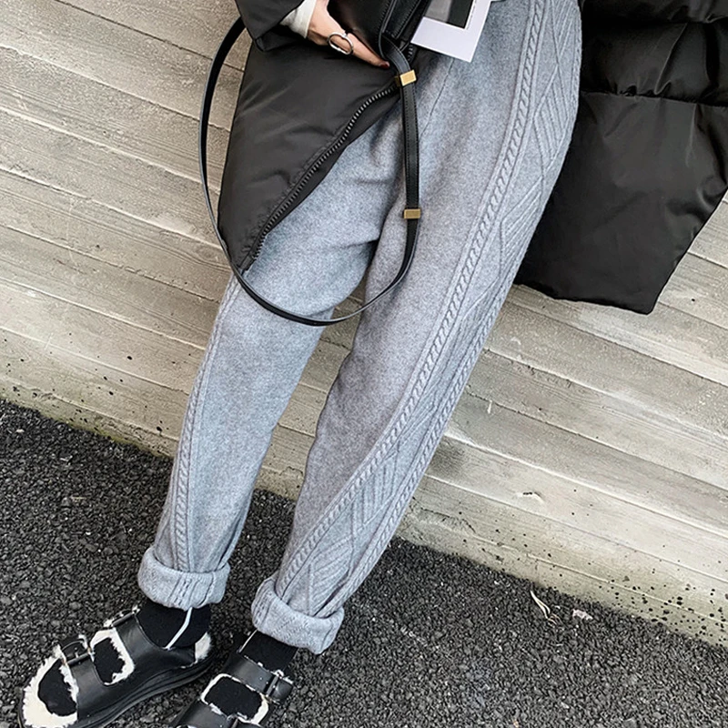 

Limiguyue Autumn Winter Loose Knitted Harem Pants Women Trousers Loose Drawstring Elastic Waist Twist Wool Pants Streetwear K157
