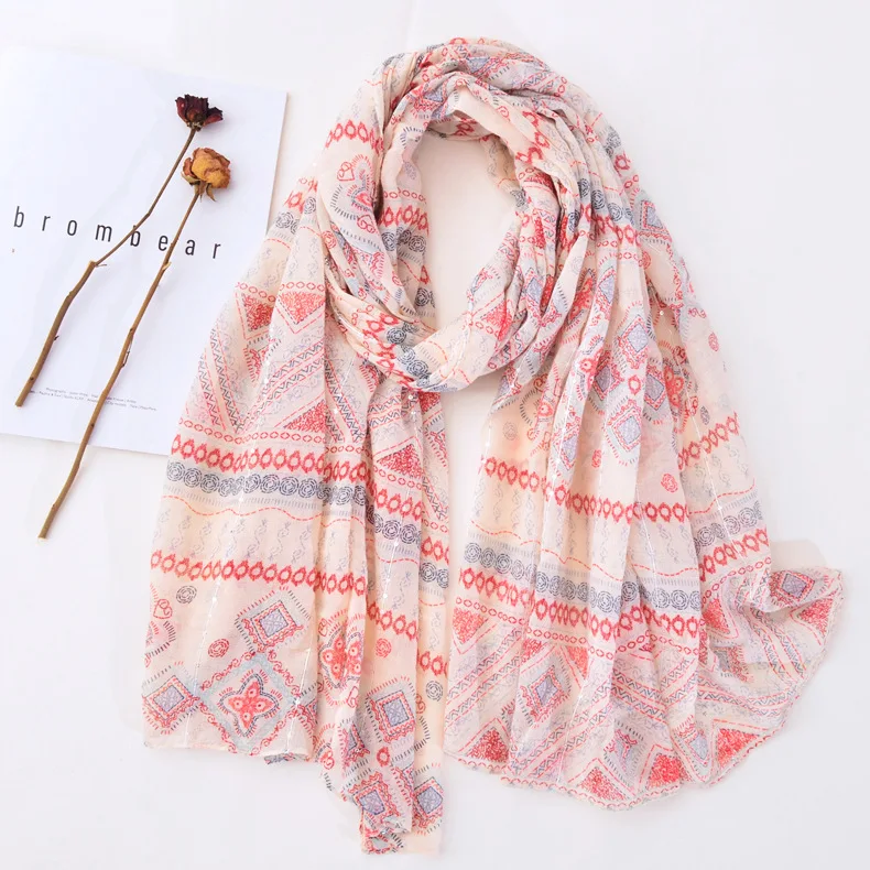 

2020 New Beautiful Geometry Print Sequin Scarves And Shawls Viscose Long Soft Geometric Scarf Wrap Hijab Free Shipping