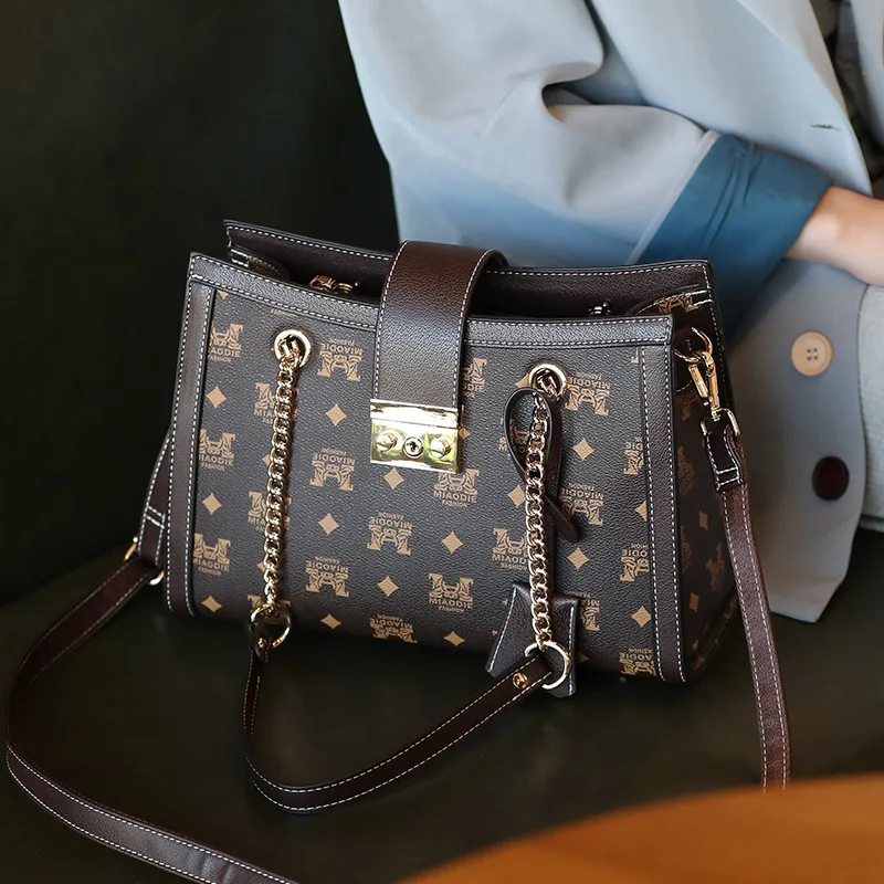 

High-quality Genuine Leather 2021 New Handbag Ladies Fashion One-shoulder Messenger Retro Large-capacity Tote Bag Lipstick Bag