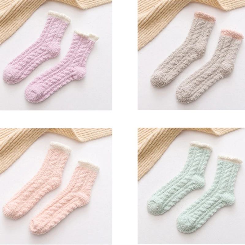 

Льняные цветные женские носки Ban Bian Rong Wa, коралловые бархатные носки, универсальные теплые носки для пола, носки для взрослых