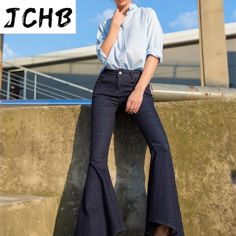 

fall spring 2021 women European vintage irregular flare jeans female slim long mermaid fishtail denim trousers Y682