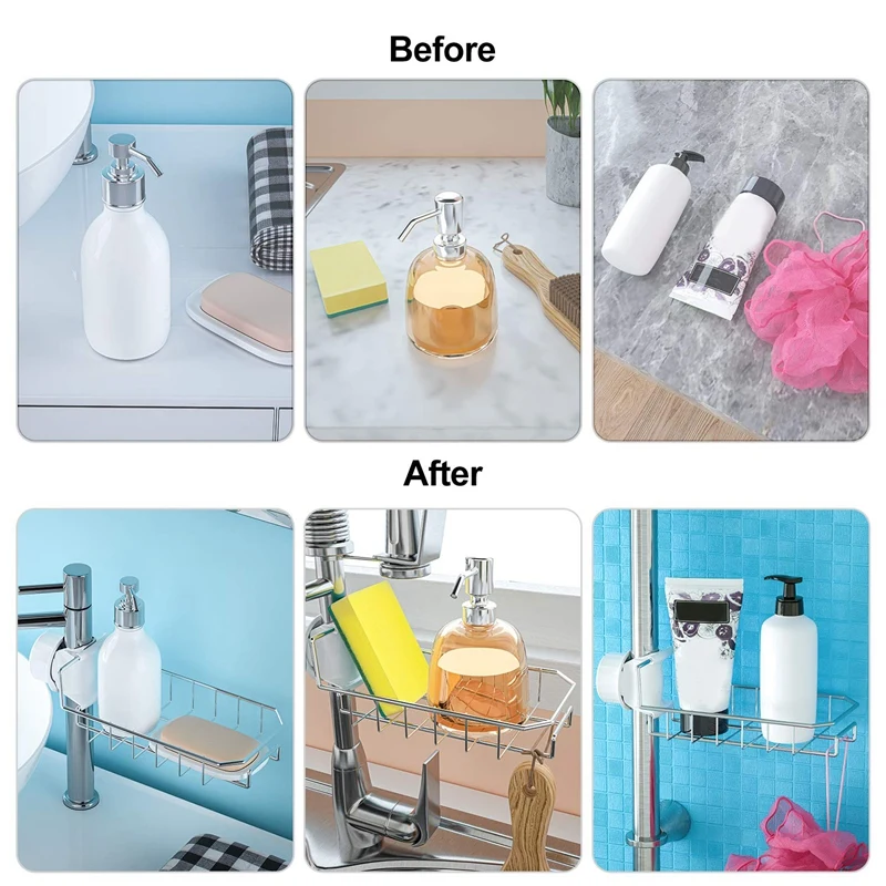 Top-2Pcs Kitchen Faucet Sponge Holder Stainless Steel Storage Rack Hanging Sink Caddy Organizer for Scrubbers Soap Bathroom D |