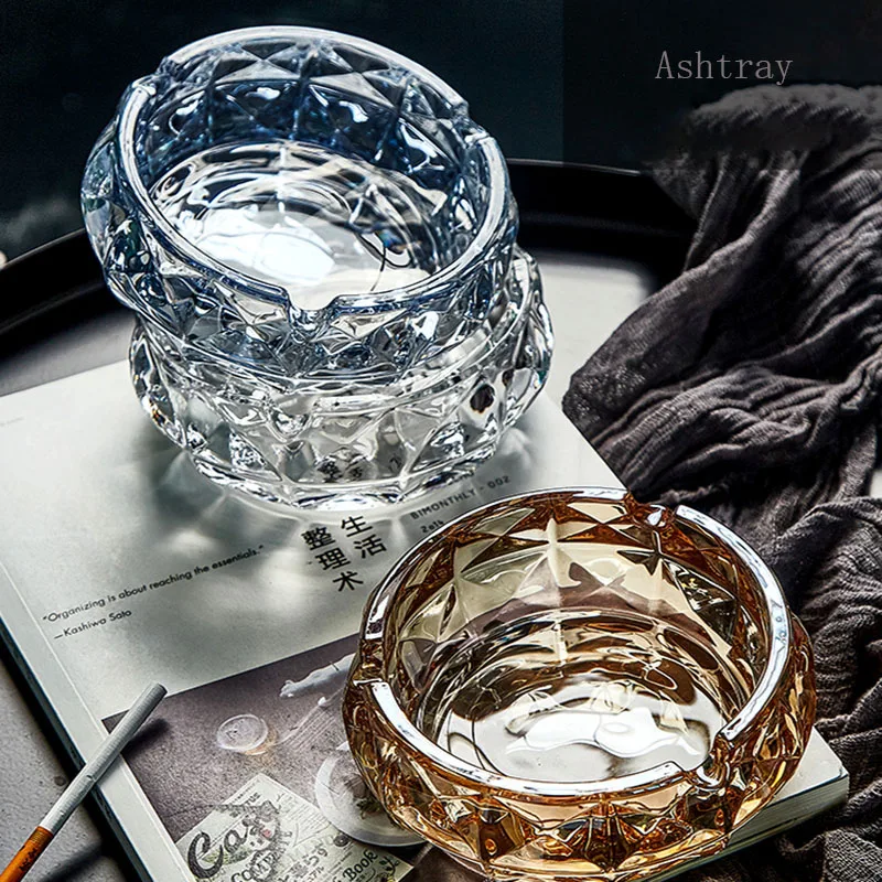 

Creative Crystal Glass Ashtrays European Style Fashion Round Living Room Desk Office Desk Ash Storage Tray Box