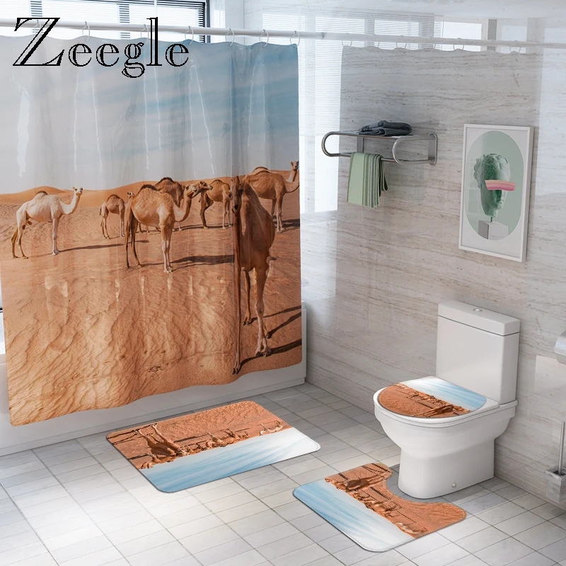Zeegle с принтом светло коричневый 4 шт. коврик для ванной комнаты Ванна моющийся