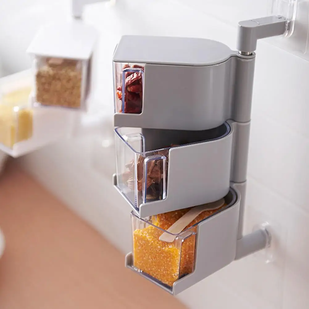 Бесследная настенная коробка для хранения многослойная вращающаяся приправа