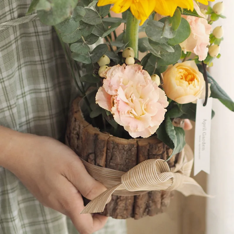 Старинный ящик для хранения деревянный подсвечник коры ваза цветов креативный