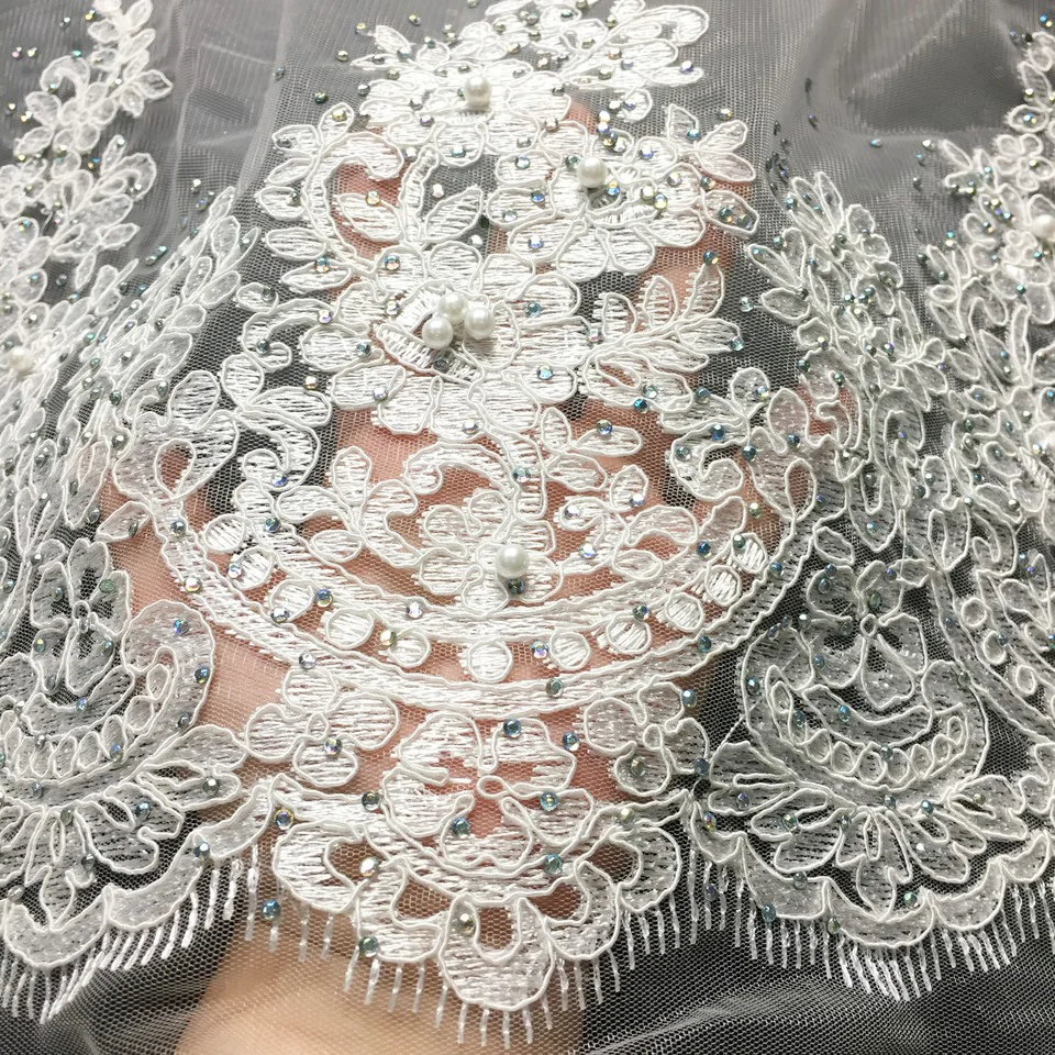 Off White бисерные кружевные ткани африканская кружевная ткань высокое качество кружева с камнями, французские нигерийские кружевные ткани для свадьбы
