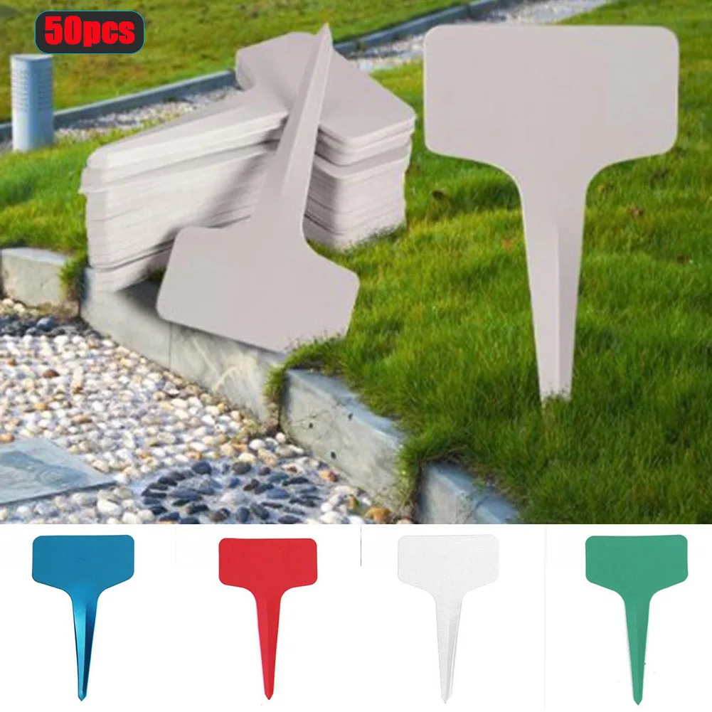 

50pcs Nursery Garden Gray Plastic Plant T-type Markers Plant Tags Nursery Garden Labels DNJ998