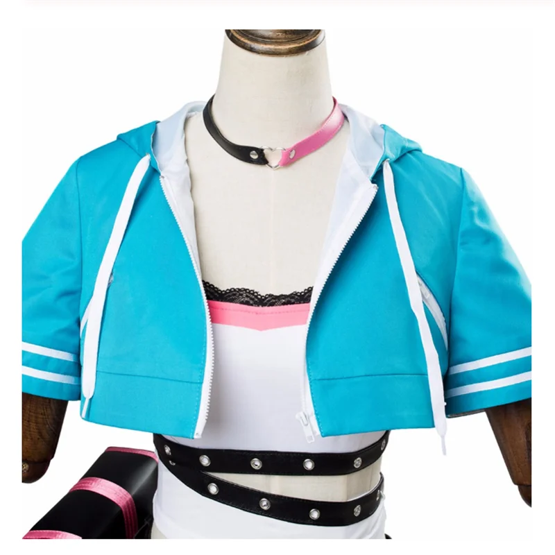 

Kizuna AI A.I.Channel Youtuber Tube Tops Coat Shorts Uniform Outfit Cosplay Costumes Wig Anime Halloween Party