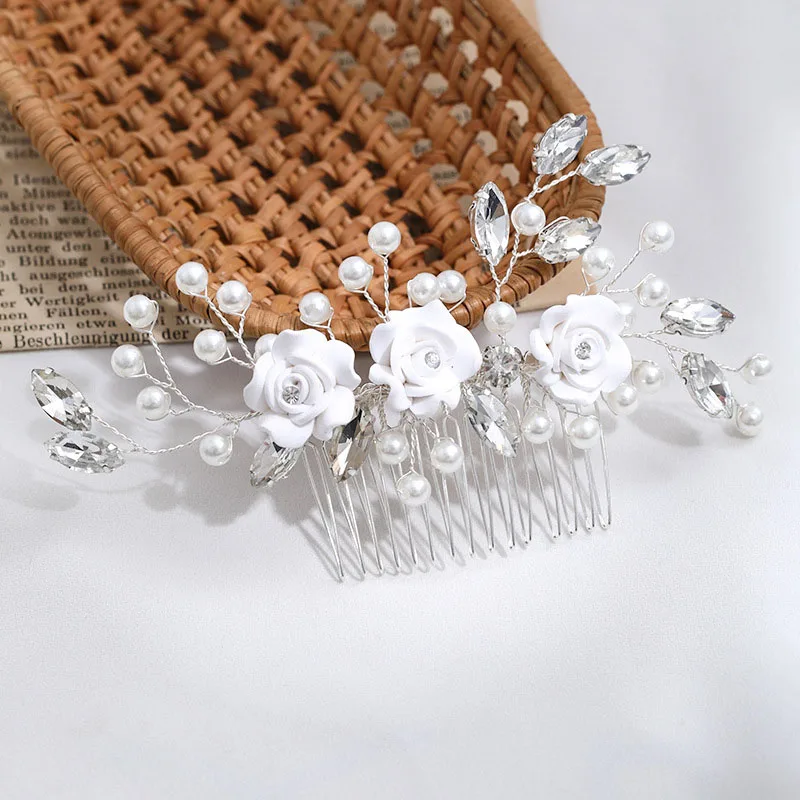 Handmade Hair Comb Silver Color Flower Hair Pin Headband Women Hair Combs Bride Wedding Hair Jewelry Accessory VL