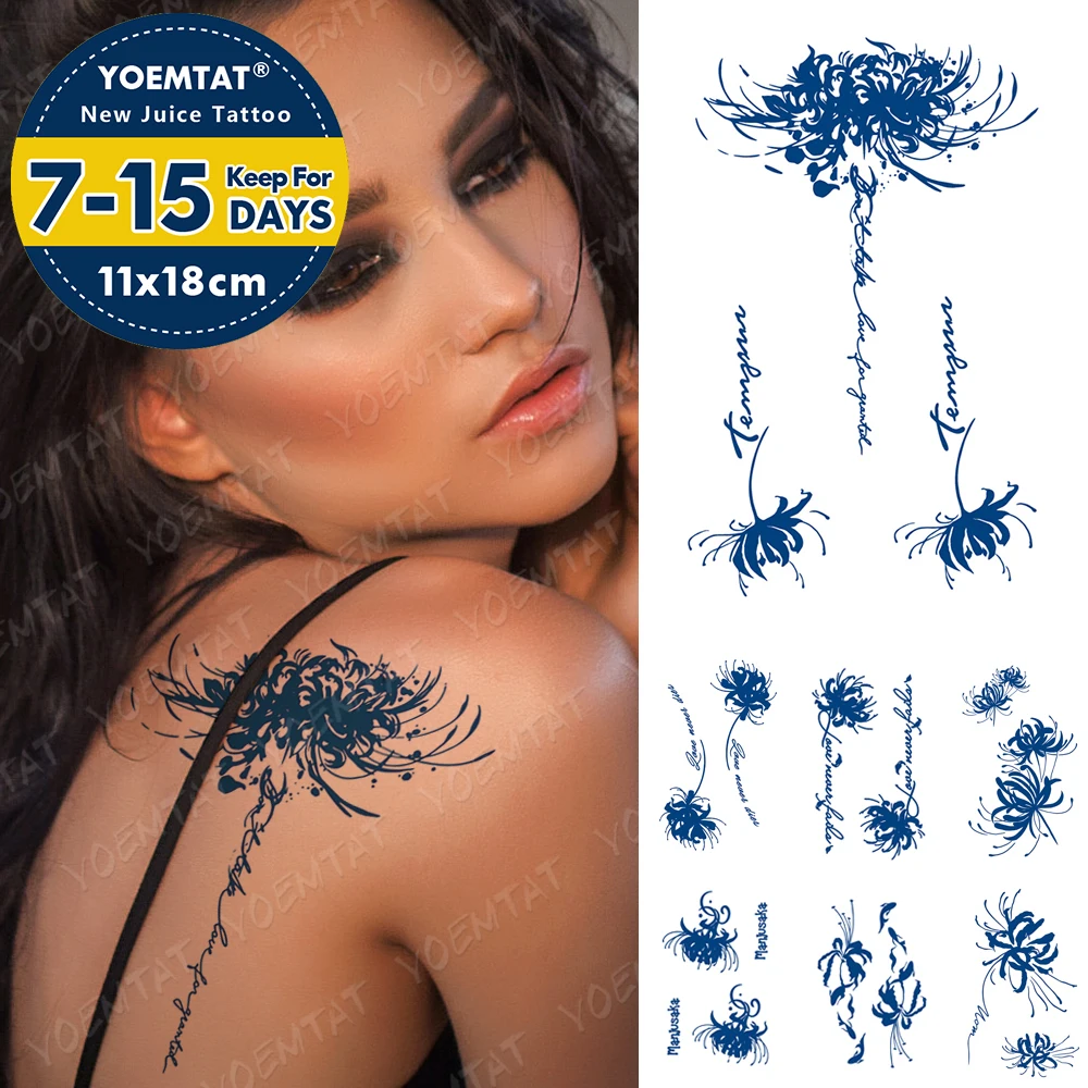 

Juice Lasting Waterproof Temporary Tattoo Sticker Mehndi Peony Flower Letter Flash Tattoos Women Ink Body Art Arm Fake Tatto Men