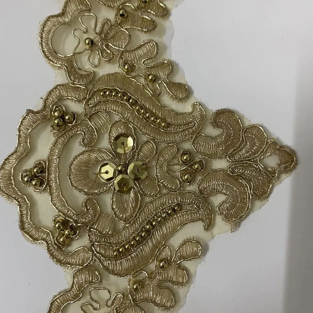 1Yard Gold Cording Fabric Flower Venise Venice Sequins Mesh Lace Trim Applique Sewing DIY Craft For Bride Wedding Dresses | Дом и сад