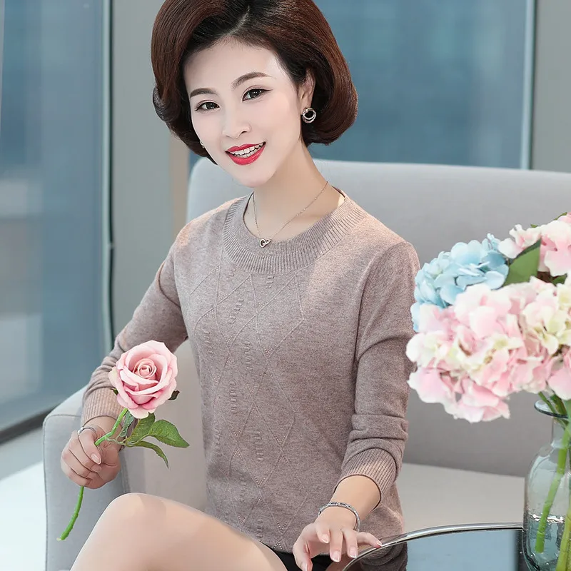 Осень 2020 Новые свитера для женщин среднего возраста пуловеры размера плюс с