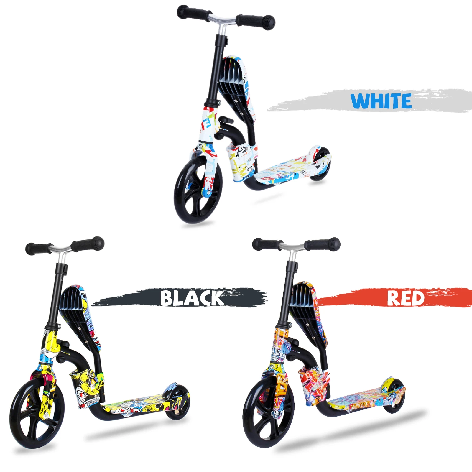 

2In1 Kick Scooter Folding Kick Big Wheels Scooter Toddlers 3-12 Year Kids with Adjustable Height and Seat Children Scooter