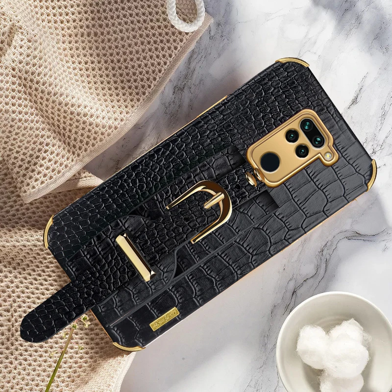 

Luxury Crocodile Pattern Leather Case For Xiaomi Redmi 10X 4G Cover Plating Shockproof Stand With Strap Funda Capa