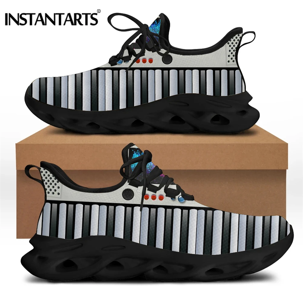 

INSTANTARTS Cool Piano Cartoon Pattern Ladies Flat Shoes Outdoor Lightweight Platform Sneakers Comfort Footwear for Women 2021