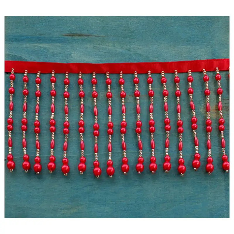 

2 Meters Tassel Beaded Lace Accessories Red Pearl Hanging Beads Lace Skirt Wedding Dress Diy Decorative Clothing Accessories