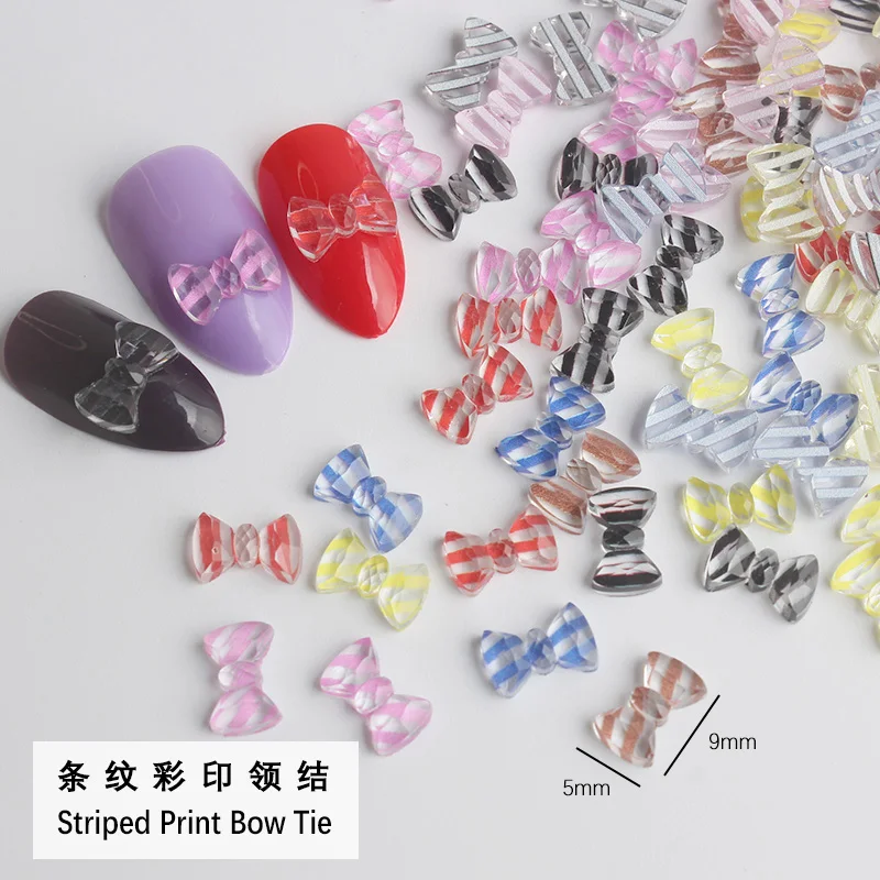 

5x9mm Striped Resin Bow Tie Nail Art Flat Back Nail Art Rhinestone 30/100Pcs For 3D Resin Crystal Nails Decorations