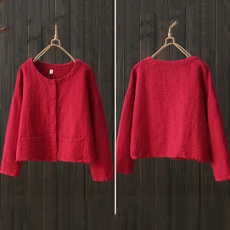 

Spring autumn new long-sleeved women loose cotton linen cardigan short versatile blouse knit sweater jacket thin section 136