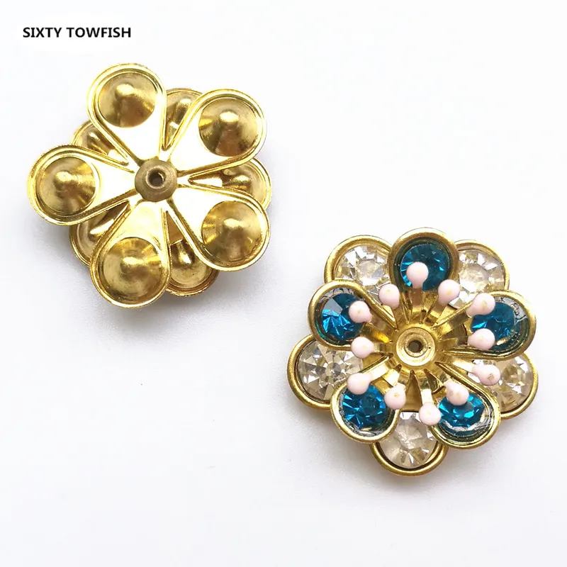 

50 Pieces/lot 18mm New Colorful Copper Filigree Rhinestone Flower Slice Charms Base Setting Jewelry DIY Components Findings