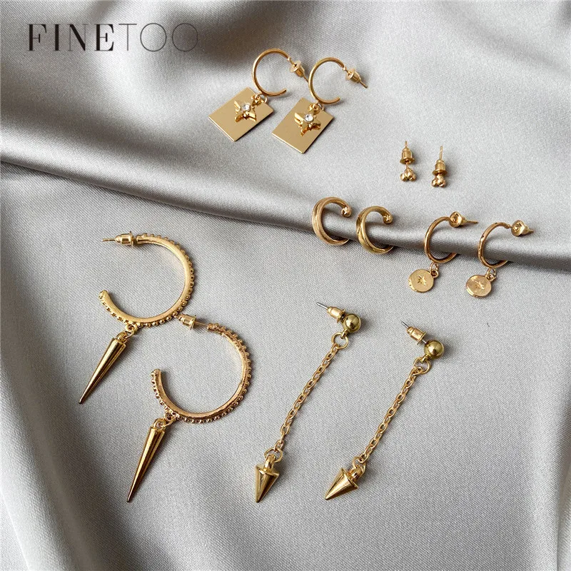 6 шт. серьги подвески в стиле панк со звездами и луной круглые геометрические