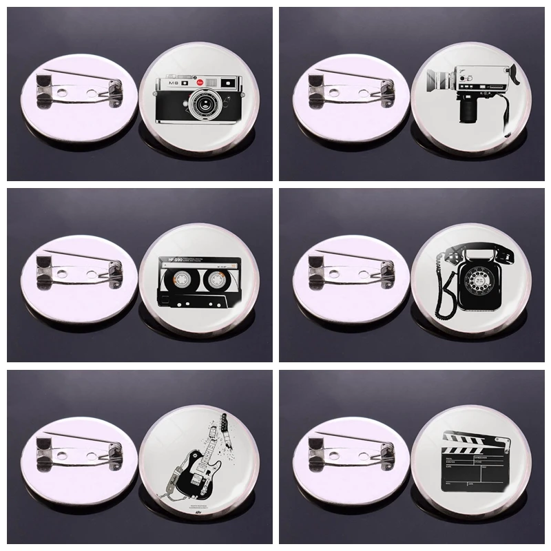 Винтажная брошь для камеры телефона фотография стеклянная с кабошоном модная