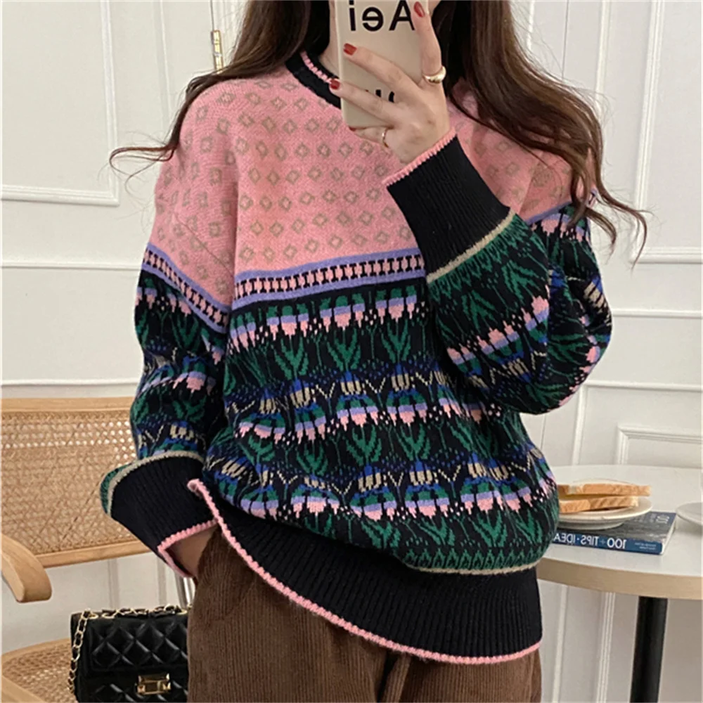 

Женский трикотажный свитер Alien Kitty, Милый Винтажный свитер с круглым вырезом в стиле ретро, мягкая офисная уличная одежда, трикотажные пулов...