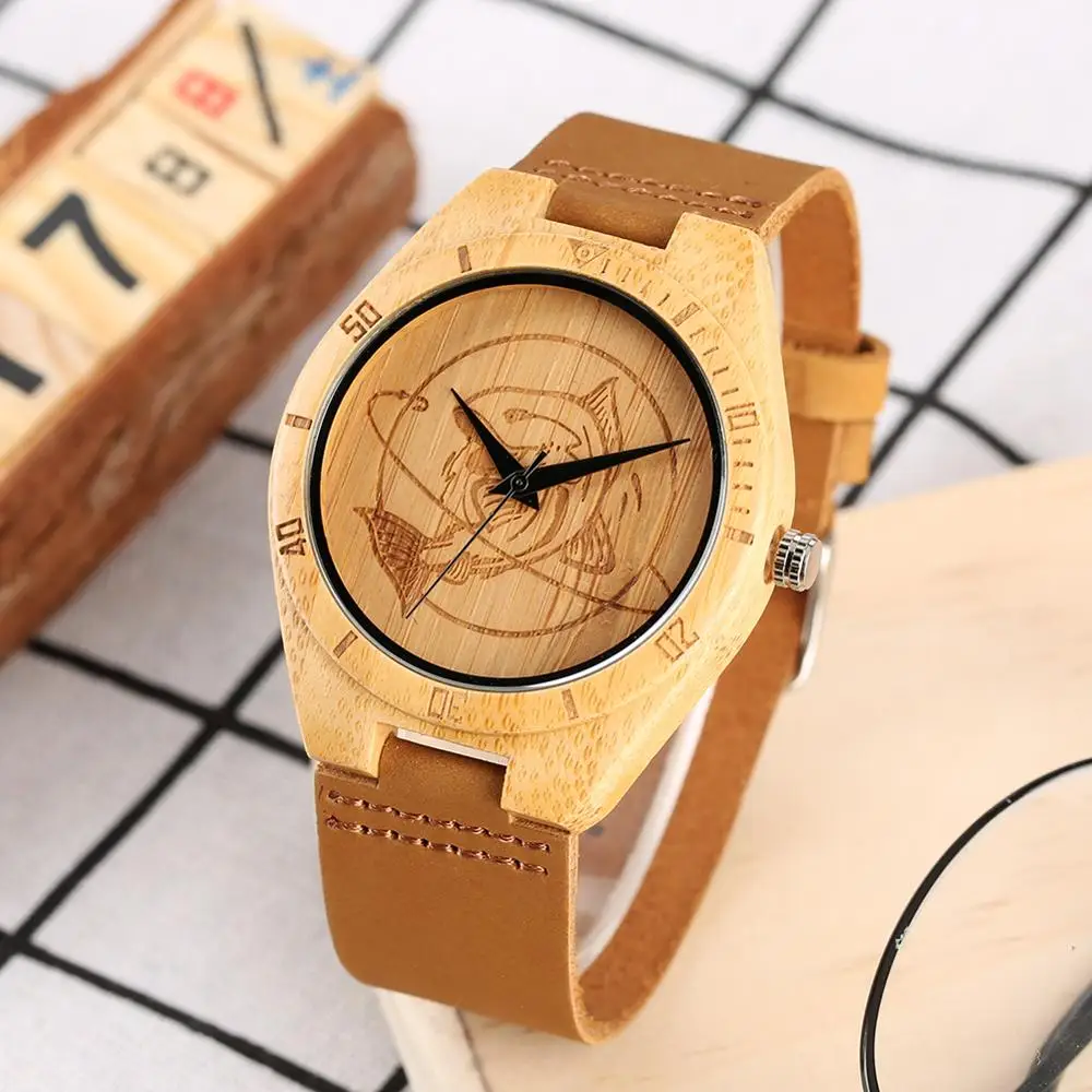 YISUYA Творческий деревянные часы Акула Рыба мужские женские из натурального