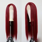Женский синтетический парик, прямые длинные волосы, красное вино, натуральные волосы, Гранатовое кружево, спереди